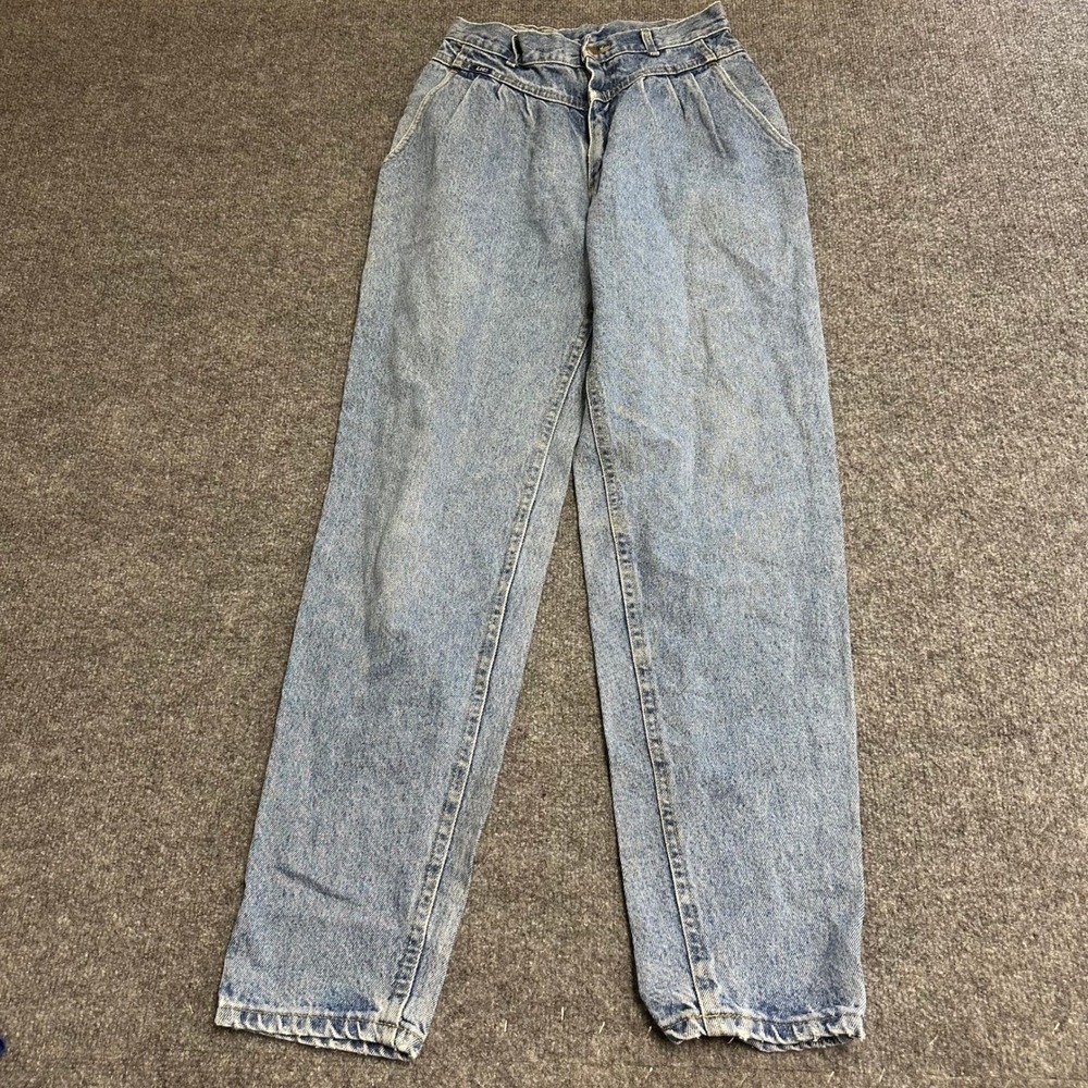 Lee Jeans Womens Size 10 Long Blue Pleated High Waist USA Vintage Mom Stain Rips